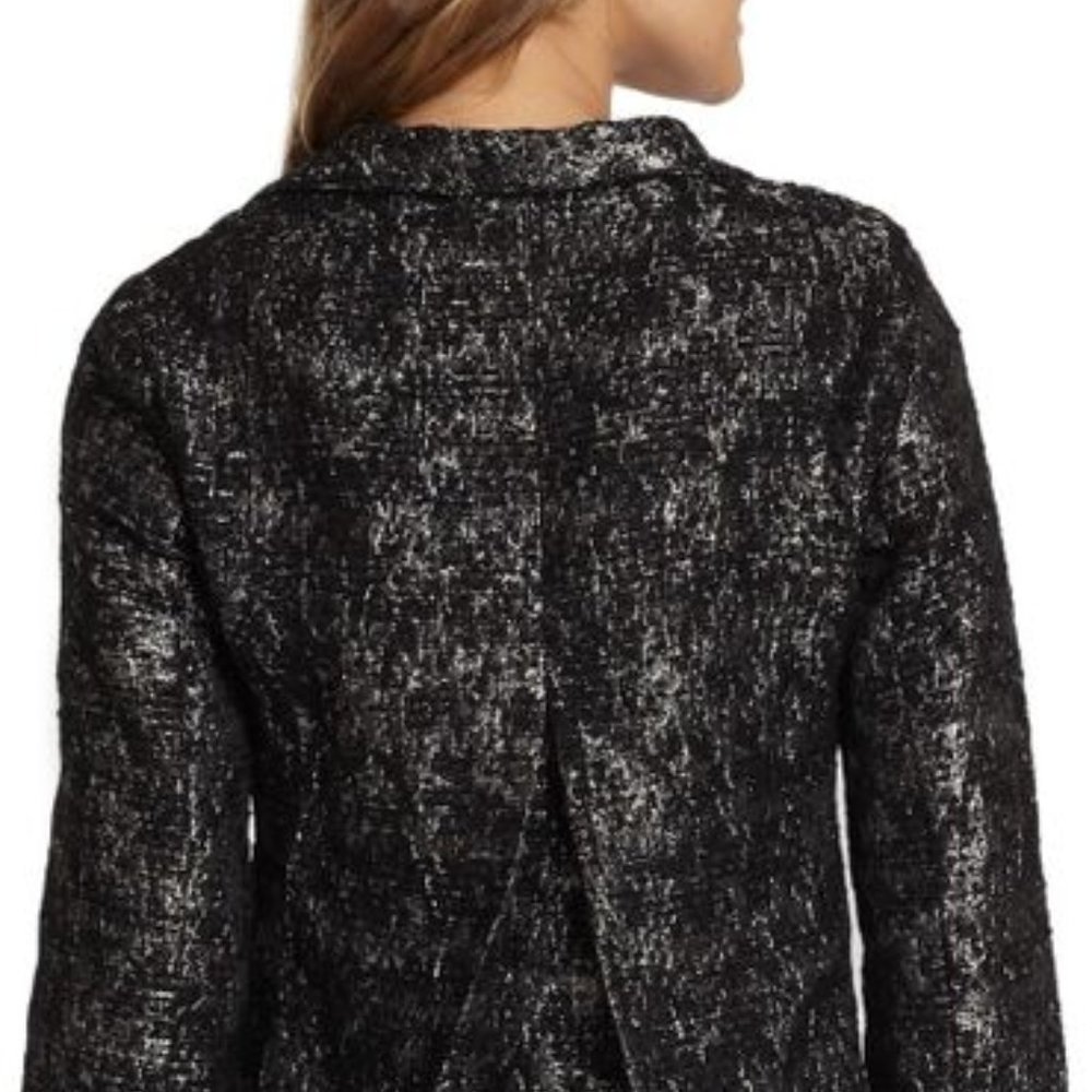EILEEN FISHER Metallic Jaquard Open Blazer…